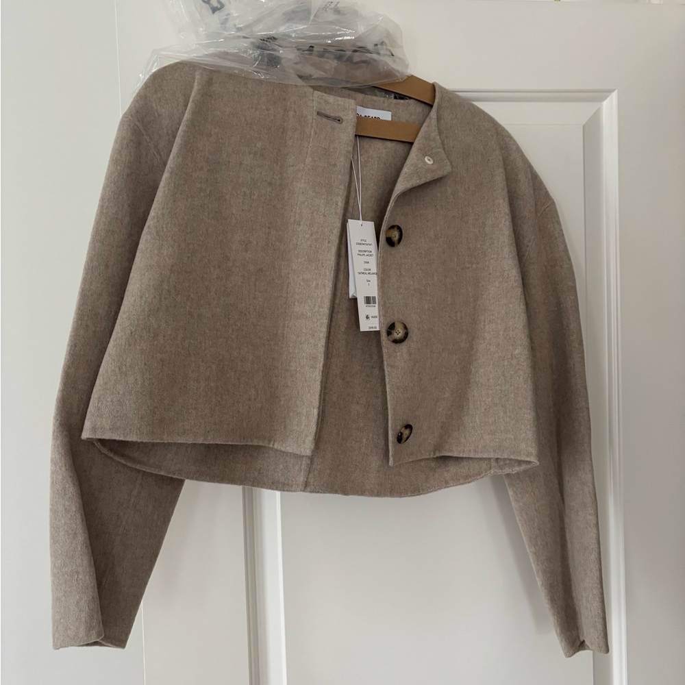 Veronica Beard Cropped Collarless Jacket in Taupe